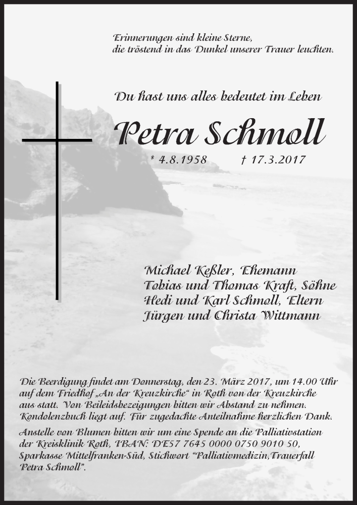  Traueranzeige für Petra Schmoll vom 21.03.2017 aus Roth-Hilpoltsteiner Volkszeitung Lokal
