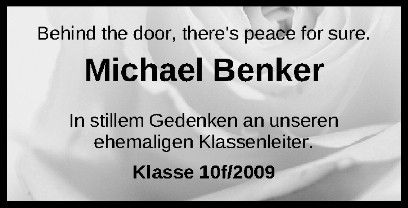  Traueranzeige für Michael Benker vom 18.03.2017 aus Gesamtausgabe Nürnberger Nachrichten/ Nürnberger Ztg.