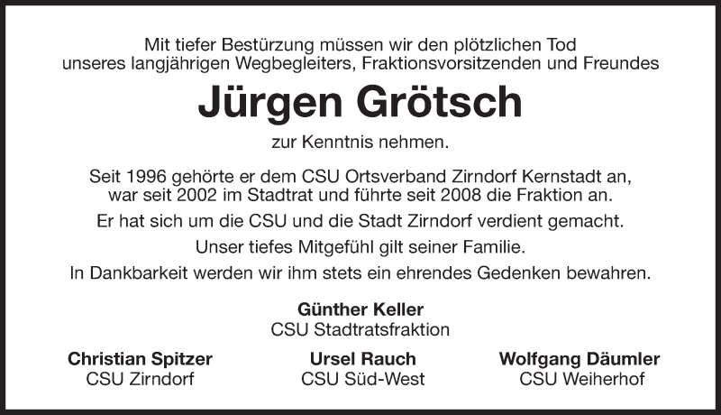  Traueranzeige für Jürgen Grötsch vom 08.04.2017 aus Fürther Nachrichten Lokal