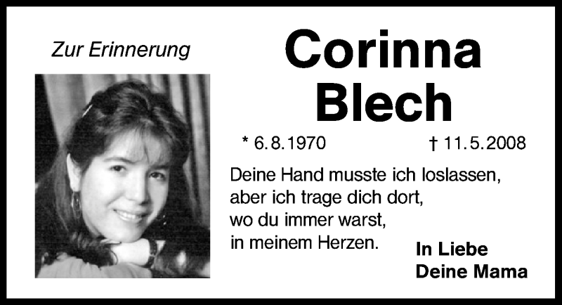  Traueranzeige für Corinna Blech vom 11.05.2017 aus Schwabach