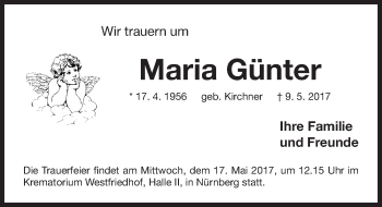 Traueranzeige von Maria Günter von Gesamtausgabe Nürnberger Nachrichten/ Nürnberger Ztg.