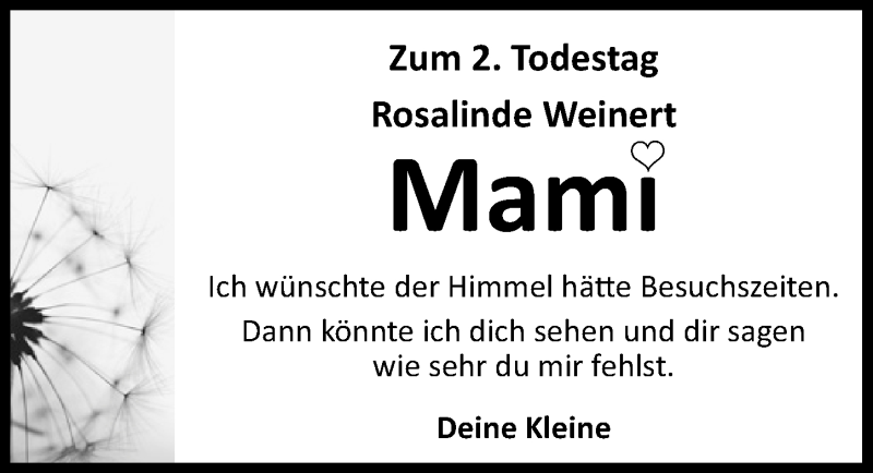  Traueranzeige für Rosalinde Weinert vom 22.07.2017 aus Schwabach