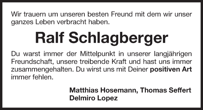  Traueranzeige für Ralf Schlagberger vom 01.07.2017 aus Gesamtausgabe Nürnberger Nachrichten/ Nürnberger Ztg.