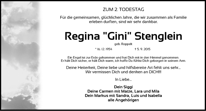  Traueranzeige für Regina Gini Stenglein vom 05.09.2017 aus Nordbayerische Nachrichten Forchheim Lokal