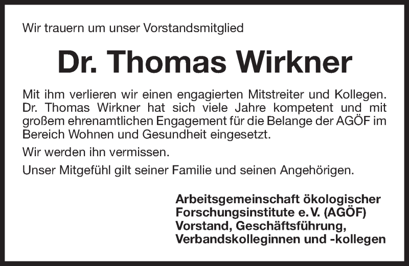 Traueranzeige für Thomas Wirkner vom 19.01.2018 aus Erlanger Nachrichten Lokal