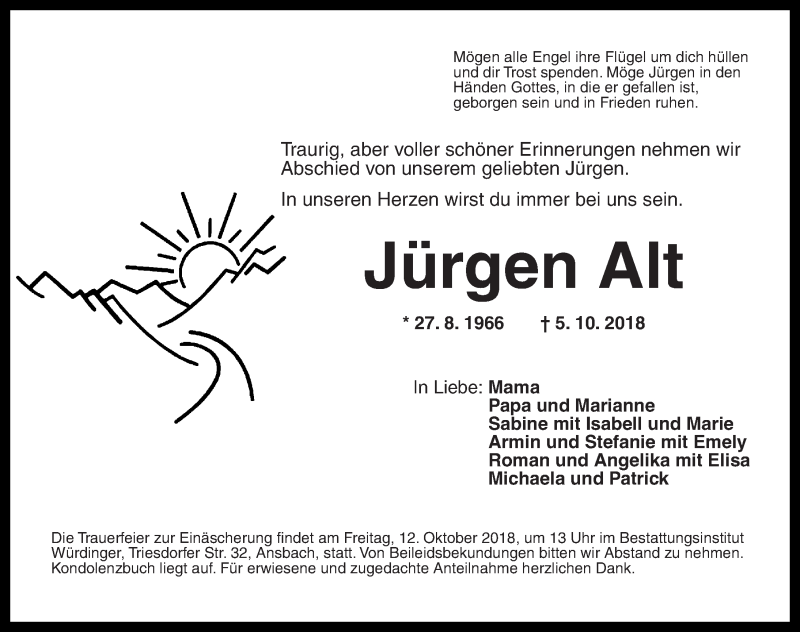  Traueranzeige für Jürgen Alt vom 10.10.2018 aus Fürther Nachrichten Lokal