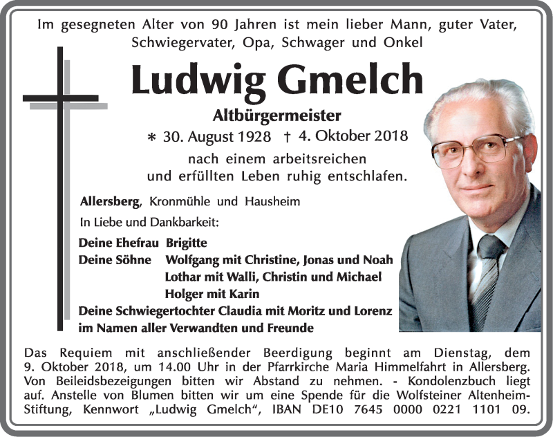  Traueranzeige für Ludwig Gmelch vom 06.10.2018 aus Roth-Hilpoltsteiner Volkszeitung Lokal