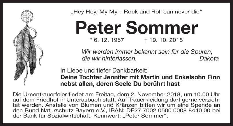  Traueranzeige für Peter Sommer vom 29.10.2018 aus Gesamtausgabe Nürnberger Nachrichten/ Nürnberger Ztg./ Fürther Nachrichten