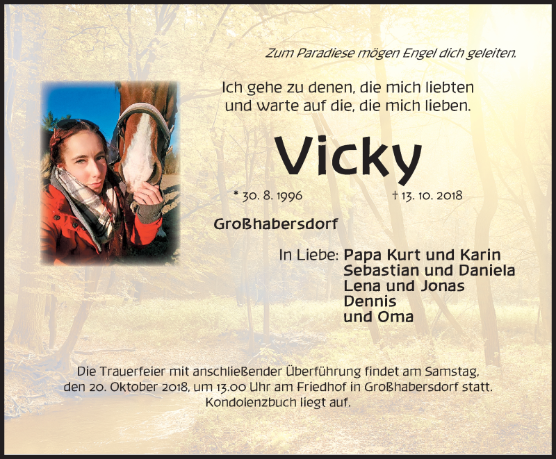  Traueranzeige für Vicky  vom 18.10.2018 aus Fürther Nachrichten Lokal