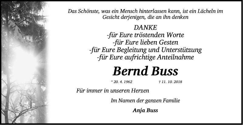  Traueranzeige für Bernd Buss vom 03.11.2018 aus Fürther Nachrichten Lokal