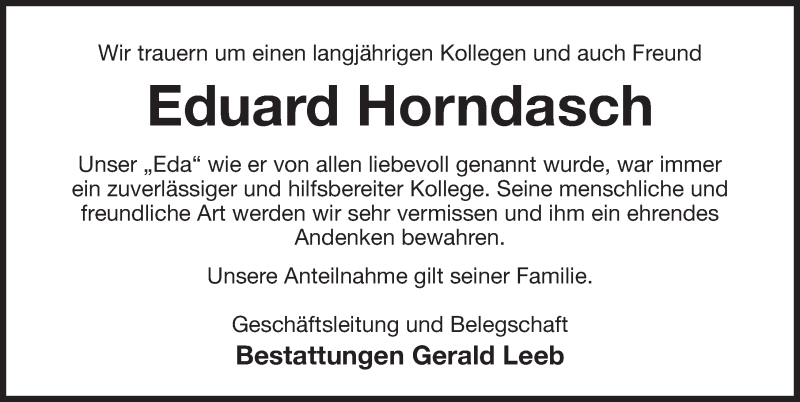  Traueranzeige für Eduard Horndasch vom 11.12.2018 aus Roth-Hilpoltsteiner Volkszeitung Lokal