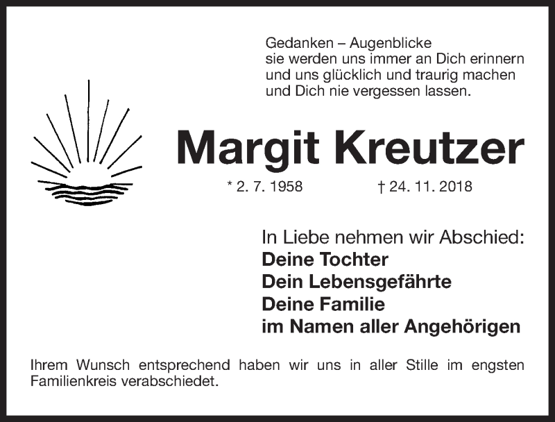  Traueranzeige für Margit Kreutzer vom 15.12.2018 aus Gesamtausgabe Nürnberger Nachrichten/ Nürnberger Ztg.