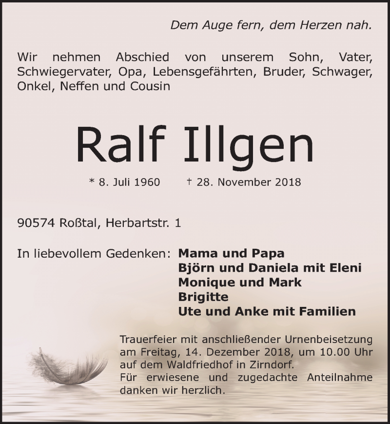  Traueranzeige für Ralf Illgen vom 12.12.2018 aus Fürther Nachrichten Lokal