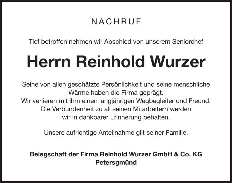  Traueranzeige für Reinhold Wurzer vom 17.12.2018 aus Roth-Hilpoltsteiner Volkszeitung Lokal