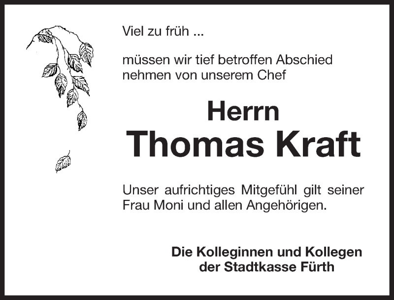  Traueranzeige für Thomas Kraft vom 22.12.2018 aus Fürther Nachrichten Lokal