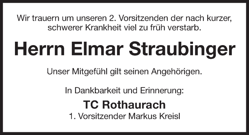  Traueranzeige für Elmar Straubinger vom 23.02.2018 aus Roth-Hilpoltsteiner Volkszeitung Lokal