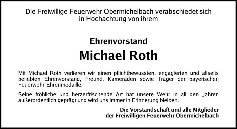  Traueranzeige für Michael Roth vom 08.02.2018 aus Fürther Nachrichten Lokal