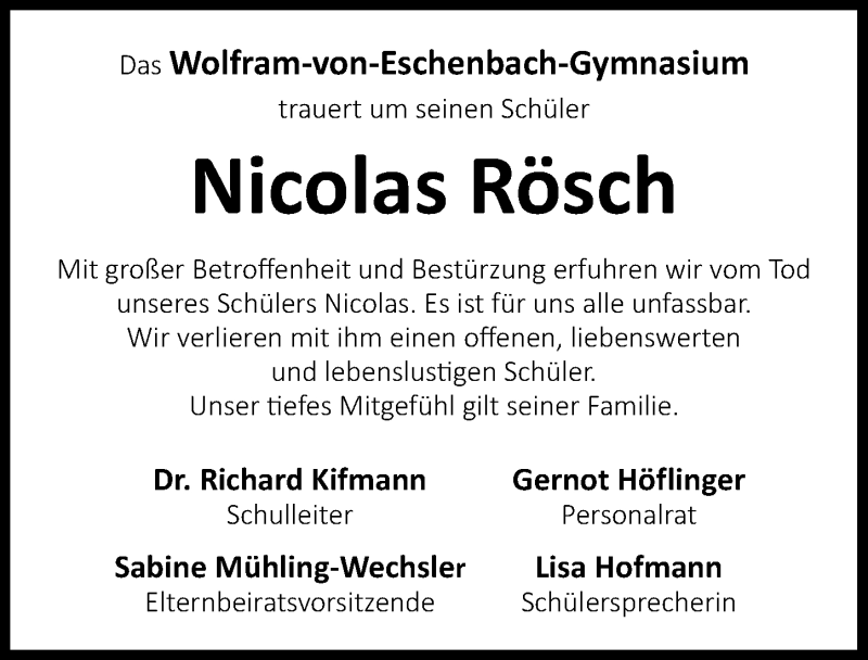  Traueranzeige für Nicolas Rösch vom 22.02.2018 aus Schwabach