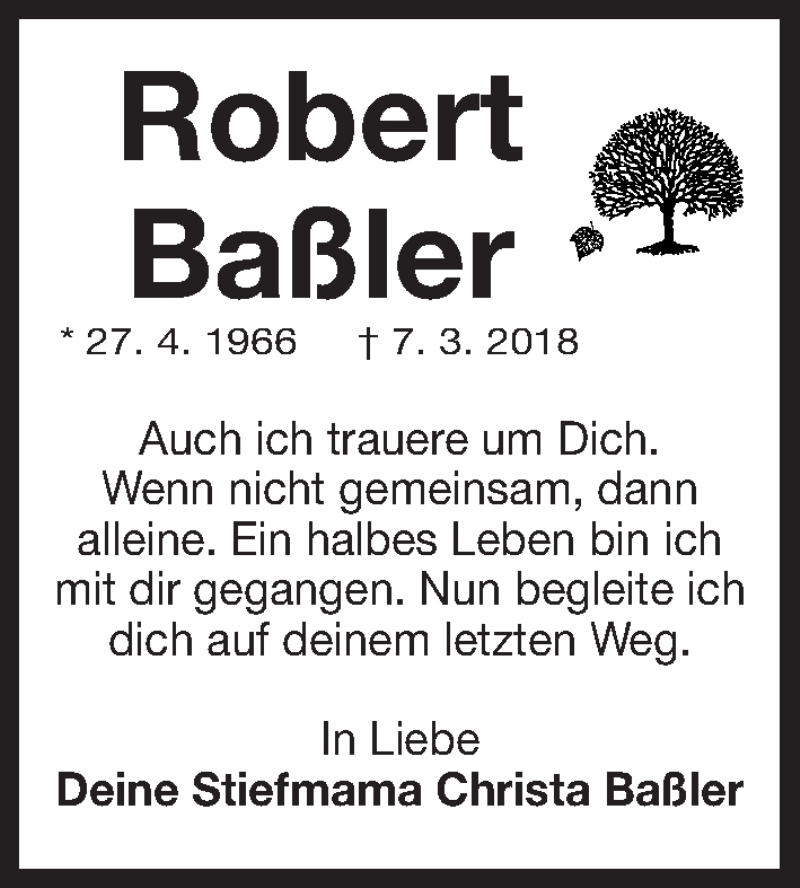  Traueranzeige für Robert Baßler vom 12.03.2018 aus Fürther Nachrichten Lokal