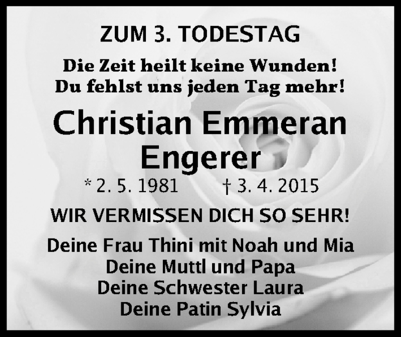  Traueranzeige für Christian Emmeran Engerer vom 07.04.2018 aus Gesamtausgabe Nürnberger Nachrichten/ Nürnberger Ztg.