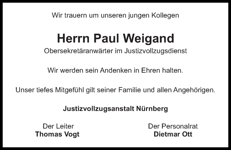  Traueranzeige für Paul Weigand vom 25.04.2018 aus Fürther Nachrichten Lokal
