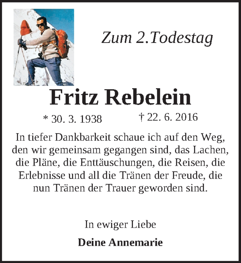  Traueranzeige für Fritz Rebelein vom 22.06.2018 aus Gesamtausgabe Nürnberger Nachrichten/ Nürnberger Ztg.