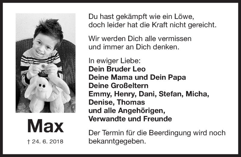  Traueranzeige für Max  vom 26.06.2018 aus Gesamtausgabe Nürnberger Nachrichten/ Nürnberger Ztg.