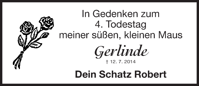  Traueranzeige für Gerlinde Piussi vom 12.07.2018 aus Gesamtausgabe Nürnberger Nachrichten/ Nürnberger Ztg.