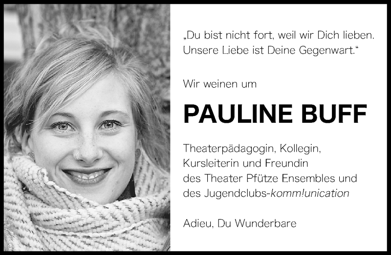  Traueranzeige für Pauline Buff vom 07.07.2018 aus Gesamtausgabe Nürnberger Nachrichten/ Nürnberger Ztg.