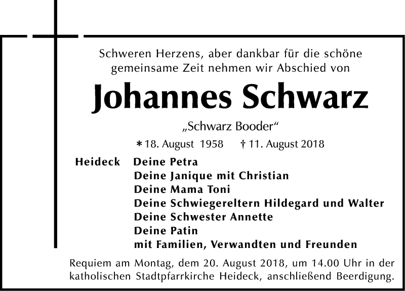  Traueranzeige für Johannes Schwarz vom 18.08.2018 aus Roth-Hilpoltsteiner Volkszeitung Lokal