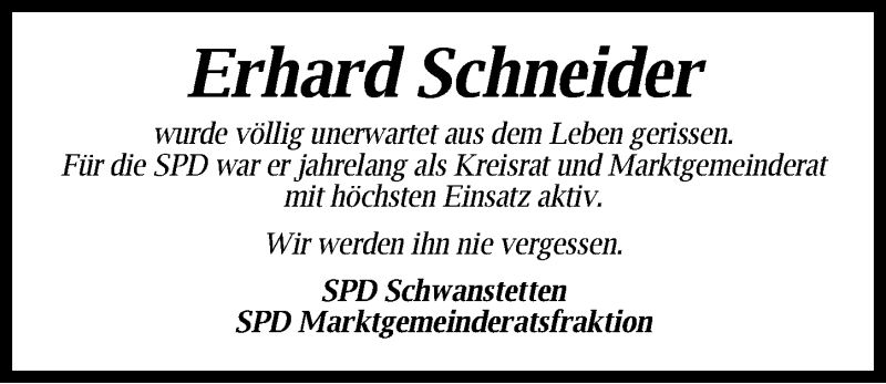  Traueranzeige für Erhard Schneider vom 14.09.2018 aus Schwabach