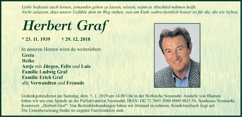  Traueranzeige für Herbert Graf vom 04.01.2019 aus Neumarkter Nachrichten Lokal