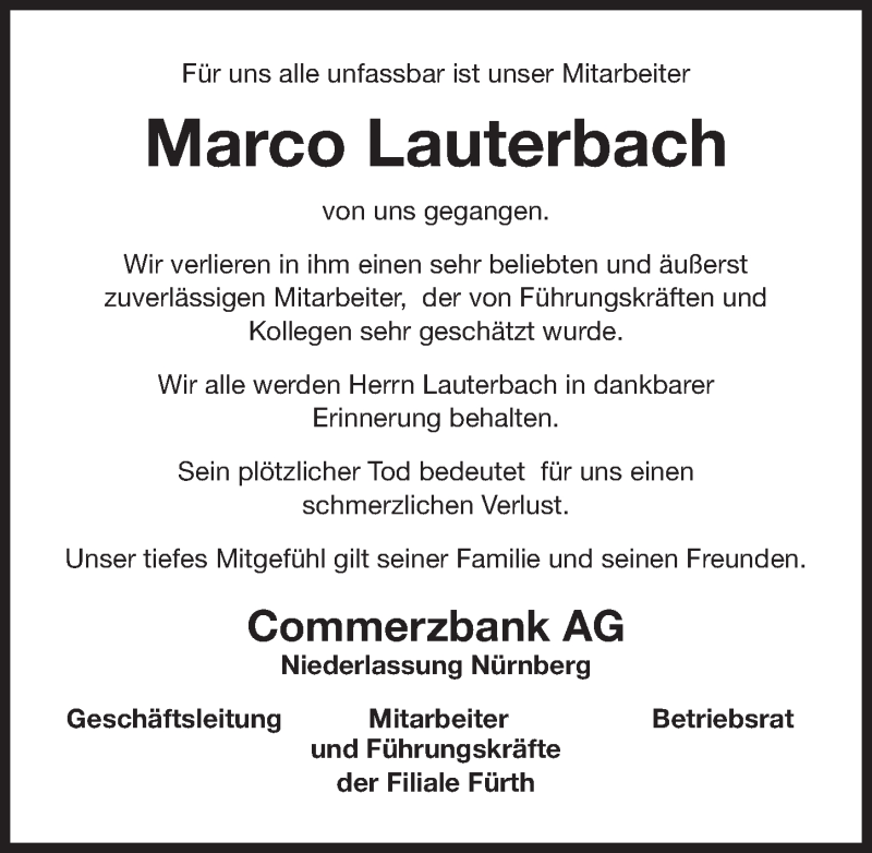  Traueranzeige für Marco Lauterbach vom 19.01.2019 aus Gesamtausgabe Nürnberger Nachrichten/ Nürnberger Ztg.