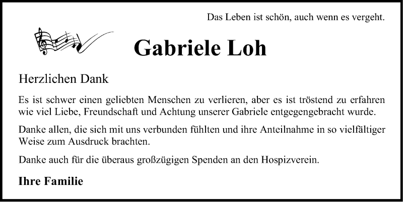  Traueranzeige für Gabriele Loh vom 01.11.2019 aus Erlanger Nachrichten Lokal
