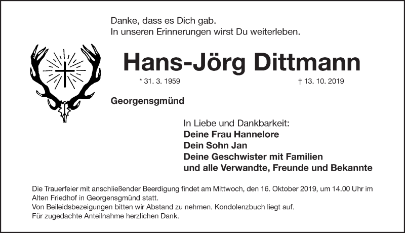  Traueranzeige für Hans-Jörg Dittmann vom 15.10.2019 aus Roth-Hilpoltsteiner Volkszeitung Lokal