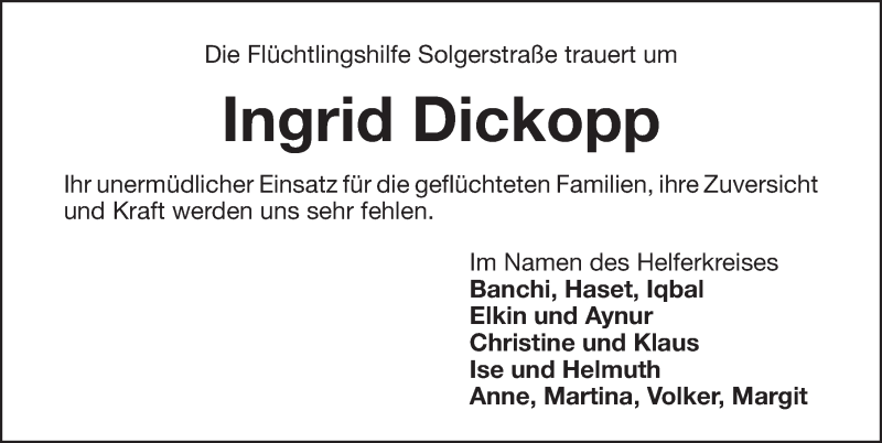  Traueranzeige für Ingrid Dickopp vom 21.10.2019 aus Gesamtausgabe Nürnberger Nachrichten/ Nürnberger Ztg.