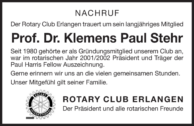  Traueranzeige für Klemens Paul Stehr vom 10.10.2019 aus Erlanger Nachrichten Lokal