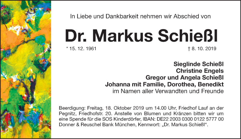  Traueranzeige für Markus Schießl vom 12.10.2019 aus Erlanger Nachrichten Lokal