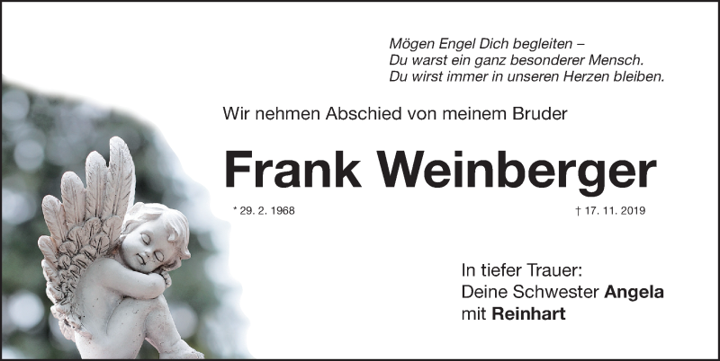  Traueranzeige für Frank Weinberger vom 20.11.2019 aus Fürther Nachrichten Lokal