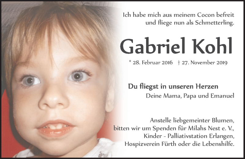  Traueranzeige für Gabriel Kohl vom 30.11.2019 aus Fürther Nachrichten Lokal