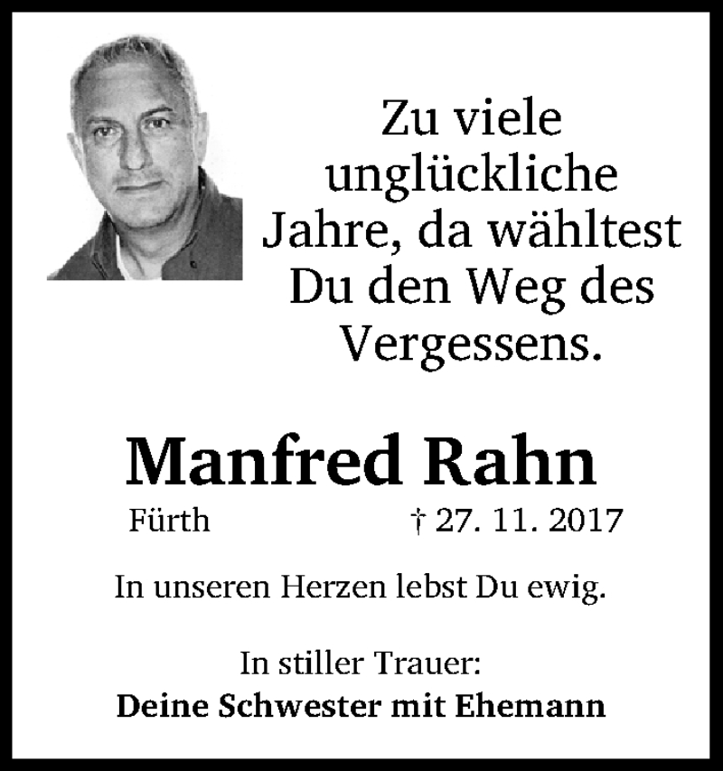  Traueranzeige für Manfred Rahn vom 23.11.2019 aus Roth-Hilpoltsteiner Volkszeitung Lokal