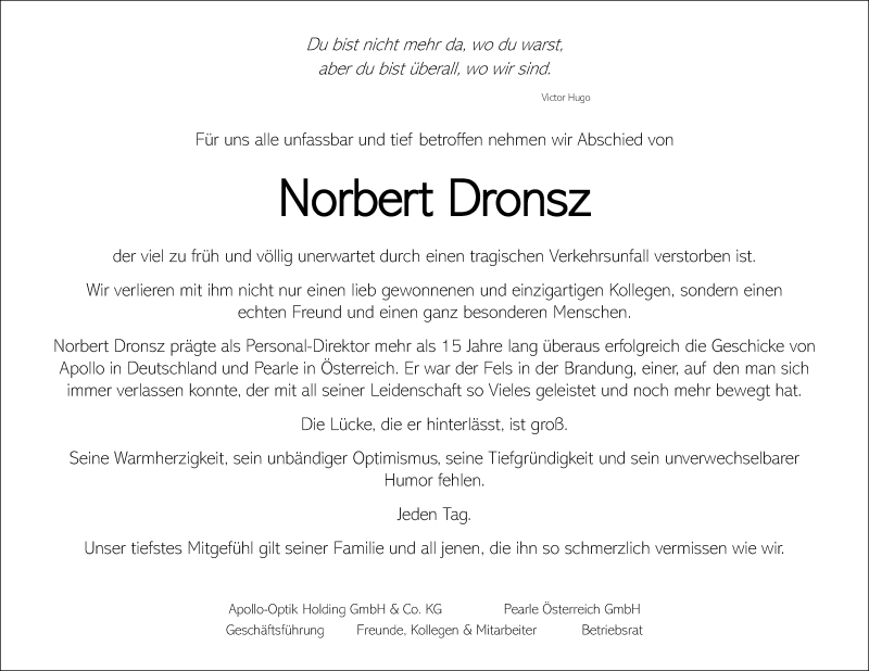  Traueranzeige für Norbert Dronsz vom 20.11.2019 aus Schwabach