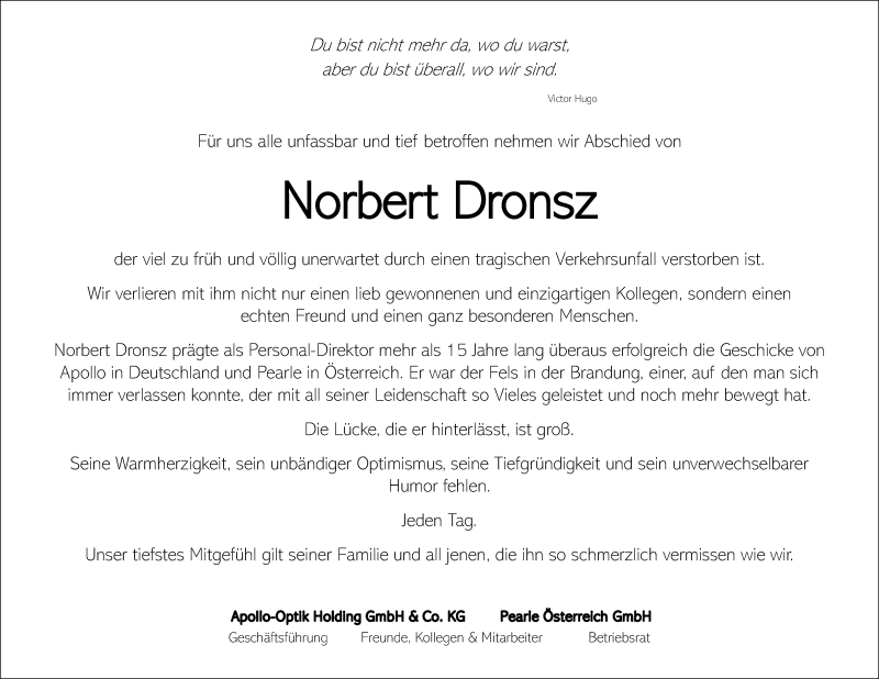  Traueranzeige für Norbert Dronsz vom 20.11.2019 aus Gesamtausgabe Nürnberger Nachrichten/ Nürnberger Ztg.