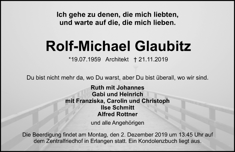  Traueranzeige für Rolf-Michael Glaubitz vom 30.11.2019 aus Gesamtausgabe Nürnberger Nachrichten/ Nürnberger Ztg./ Erlanger Nachrichten