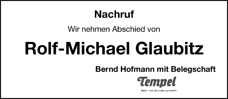  Traueranzeige für Rolf-Michael Glaubitz vom 30.11.2019 aus Erlanger Nachrichten Lokal