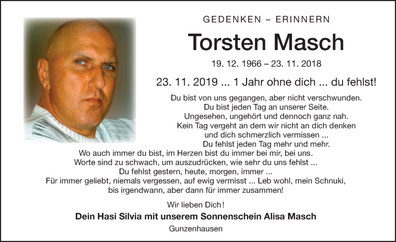  Traueranzeige für Torsten Masch vom 23.11.2019 aus Altmühl-Bote Lokal