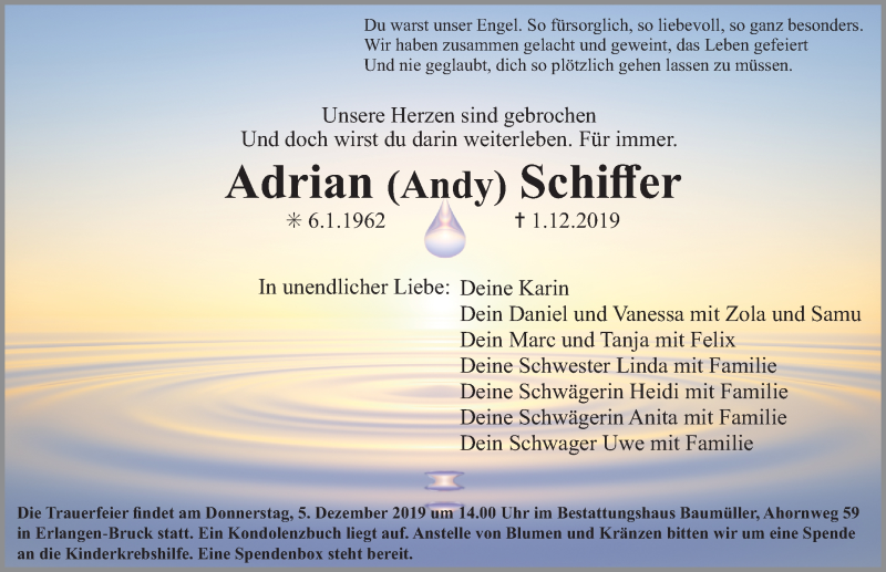  Traueranzeige für Adrian Schiffer vom 03.12.2019 aus Erlanger Nachrichten Lokal