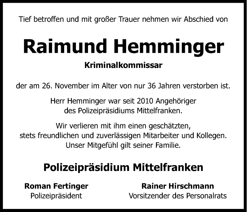  Traueranzeige für Raimund Hemminger vom 04.12.2019 aus Fürther Nachrichten Lokal