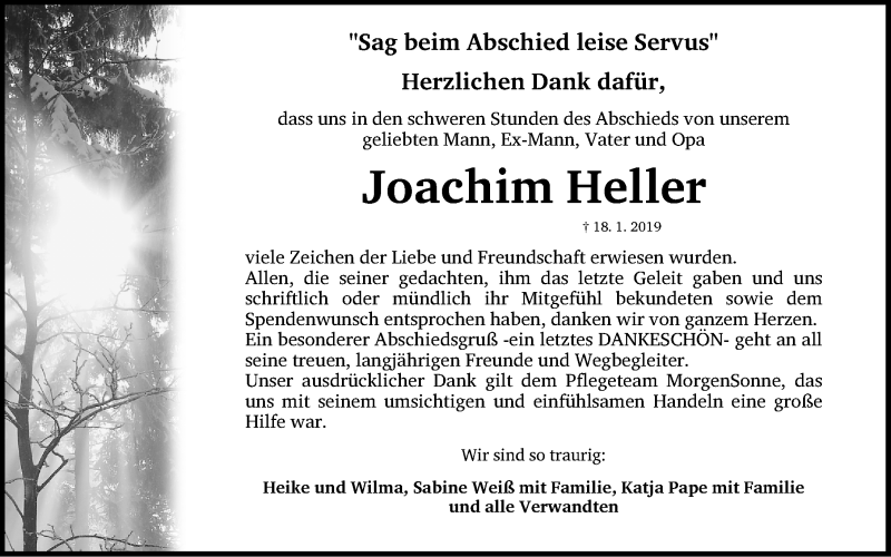  Traueranzeige für Joachim Heller vom 02.02.2019 aus Fürther Nachrichten Lokal
