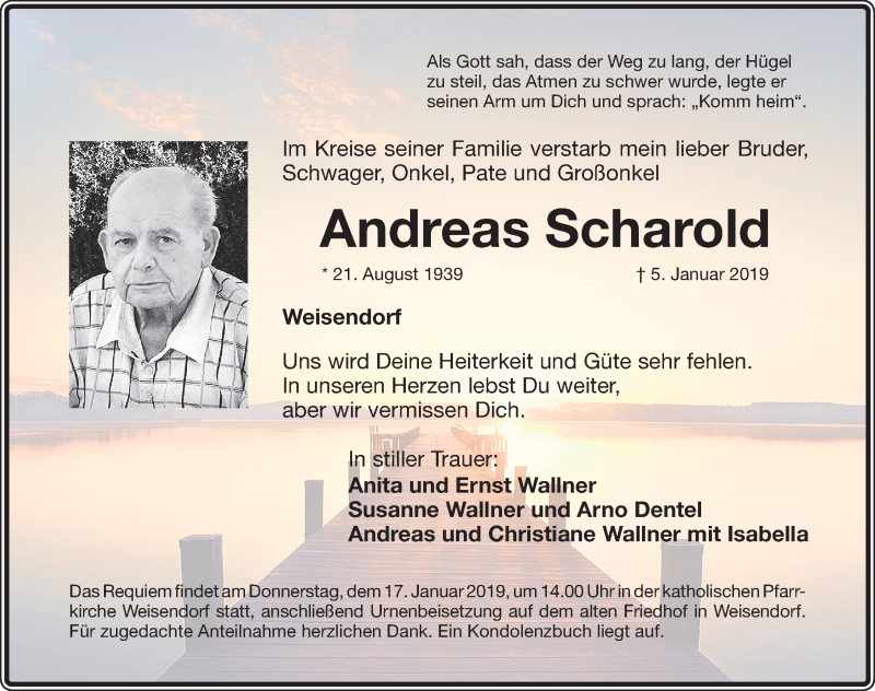  Traueranzeige für Andreas Scharold vom 12.01.2019 aus Nordbayerische Nachrichten Herzogenaurach Lokal